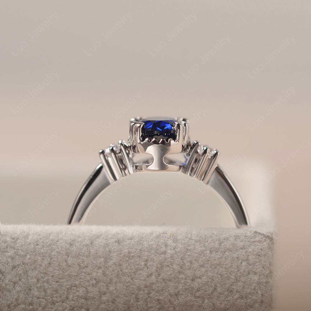 Vintage Oval Lab Sapphire Engagement Ring - LUO Jewelry