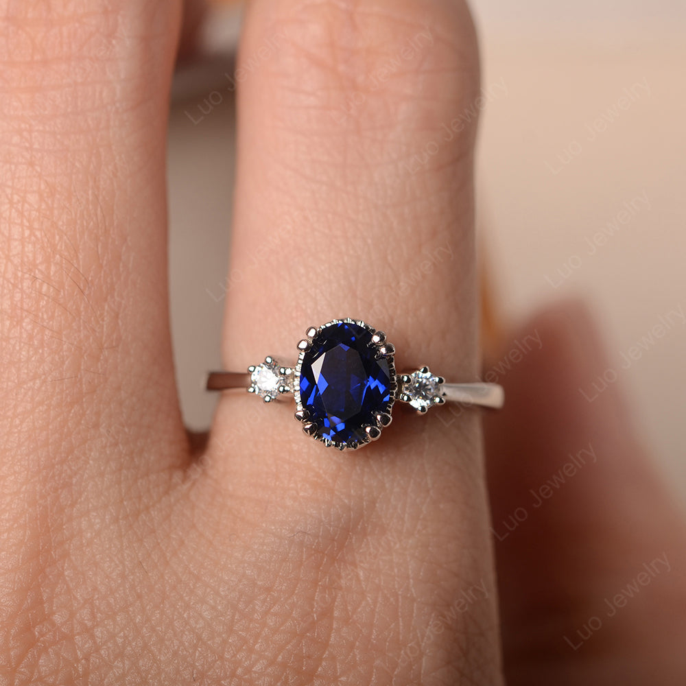 Vintage Oval Lab Sapphire Engagement Ring - LUO Jewelry