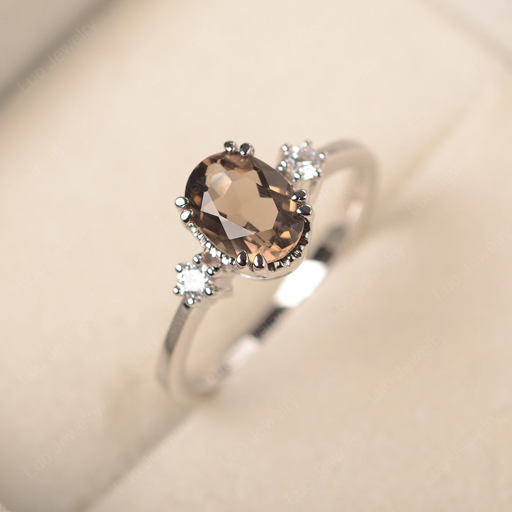 Vintage Oval Smoky Quartz  Engagement Ring - LUO Jewelry