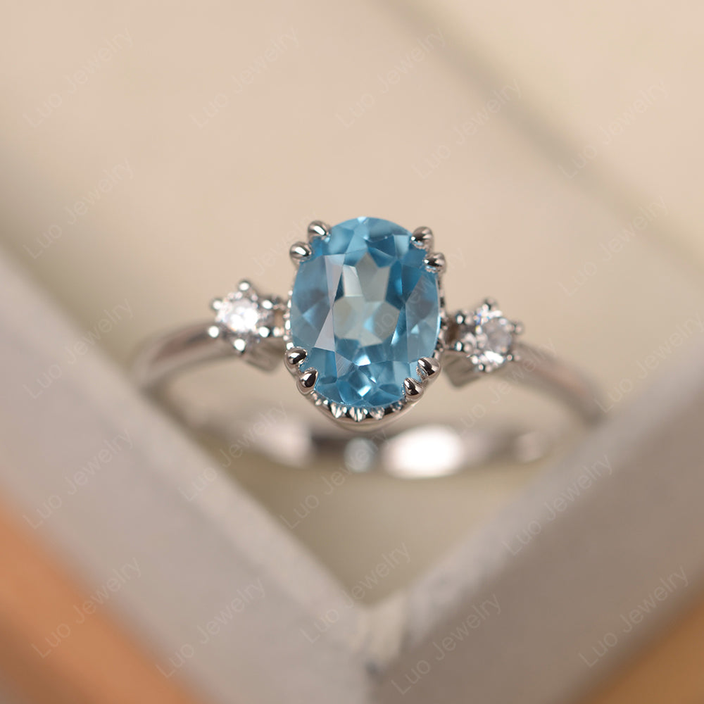 Vintage Oval Swiss Blue Topaz Engagement Ring - LUO Jewelry