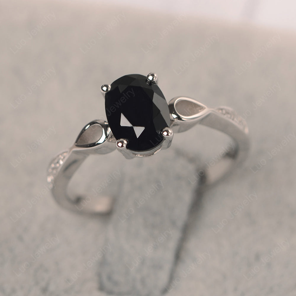 Oval Black Stone Promise Ring Yellow Gold - LUO Jewelry