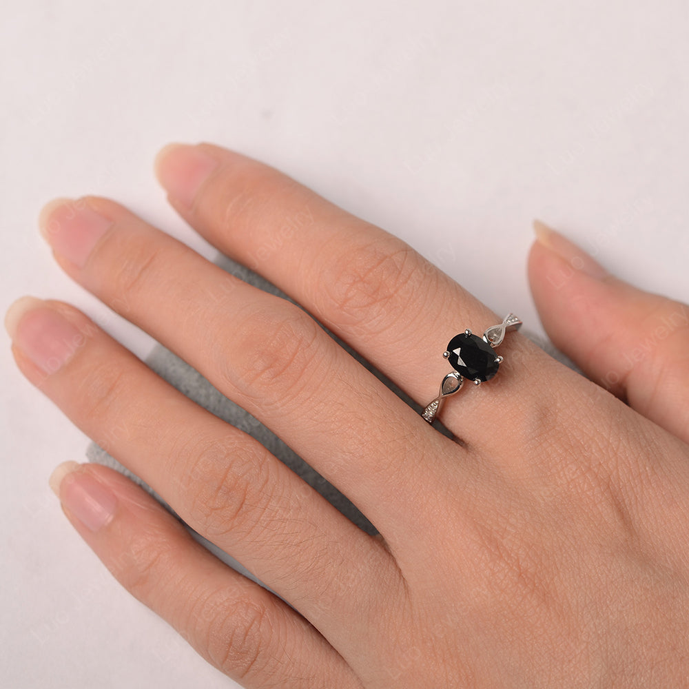 Oval Black Stone Promise Ring Yellow Gold - LUO Jewelry