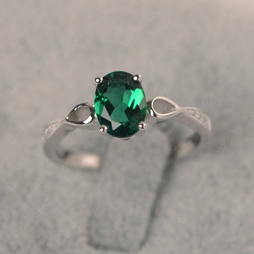 Oval Lab Emerald Promise Ring Yellow Gold - LUO Jewelry