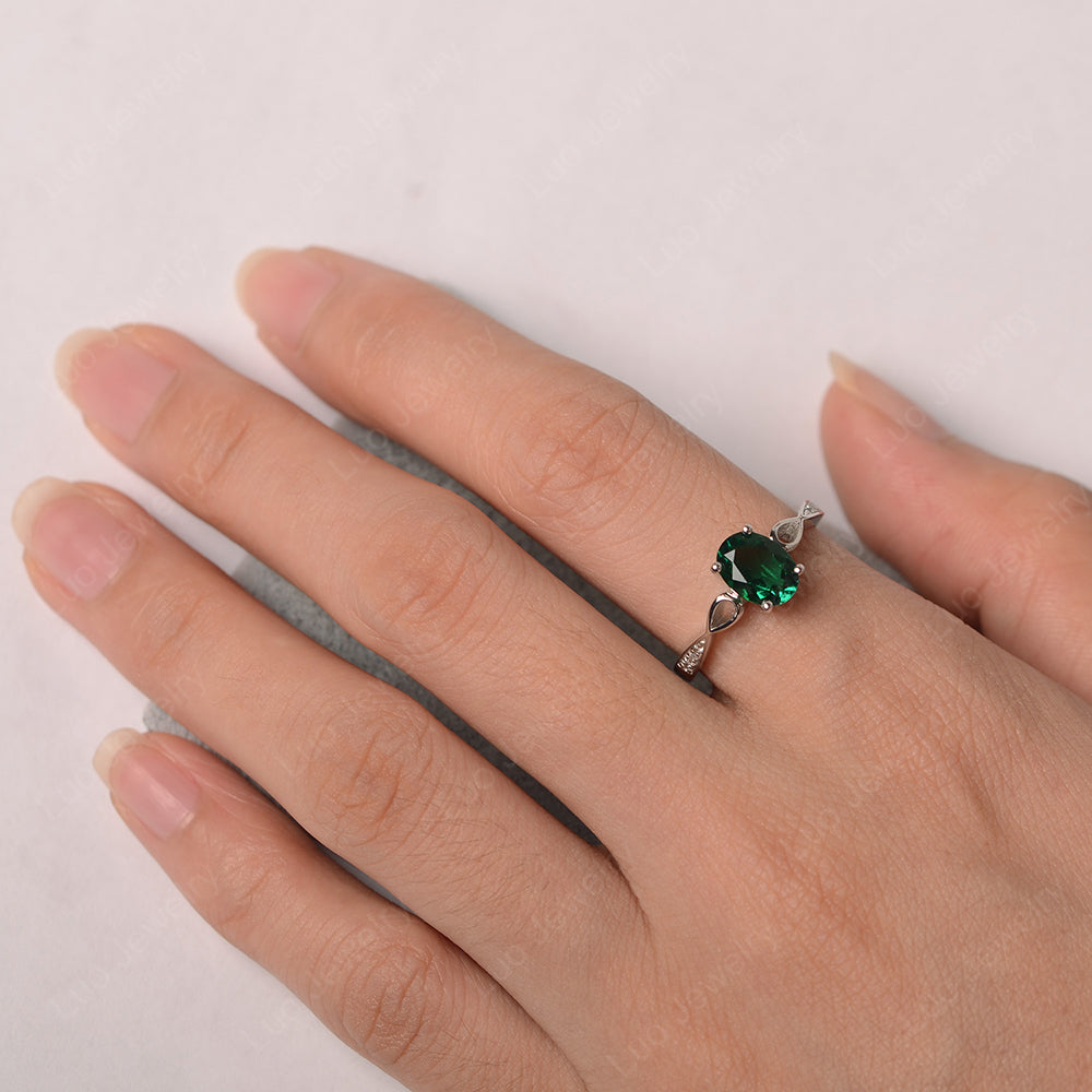 Oval Lab Emerald Promise Ring Yellow Gold - LUO Jewelry