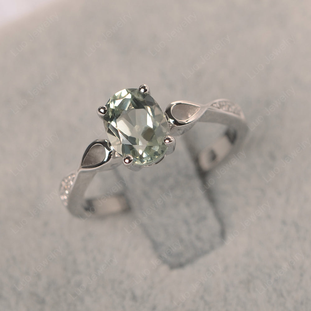 Oval Green Amethyst Promise Ring Yellow Gold - LUO Jewelry