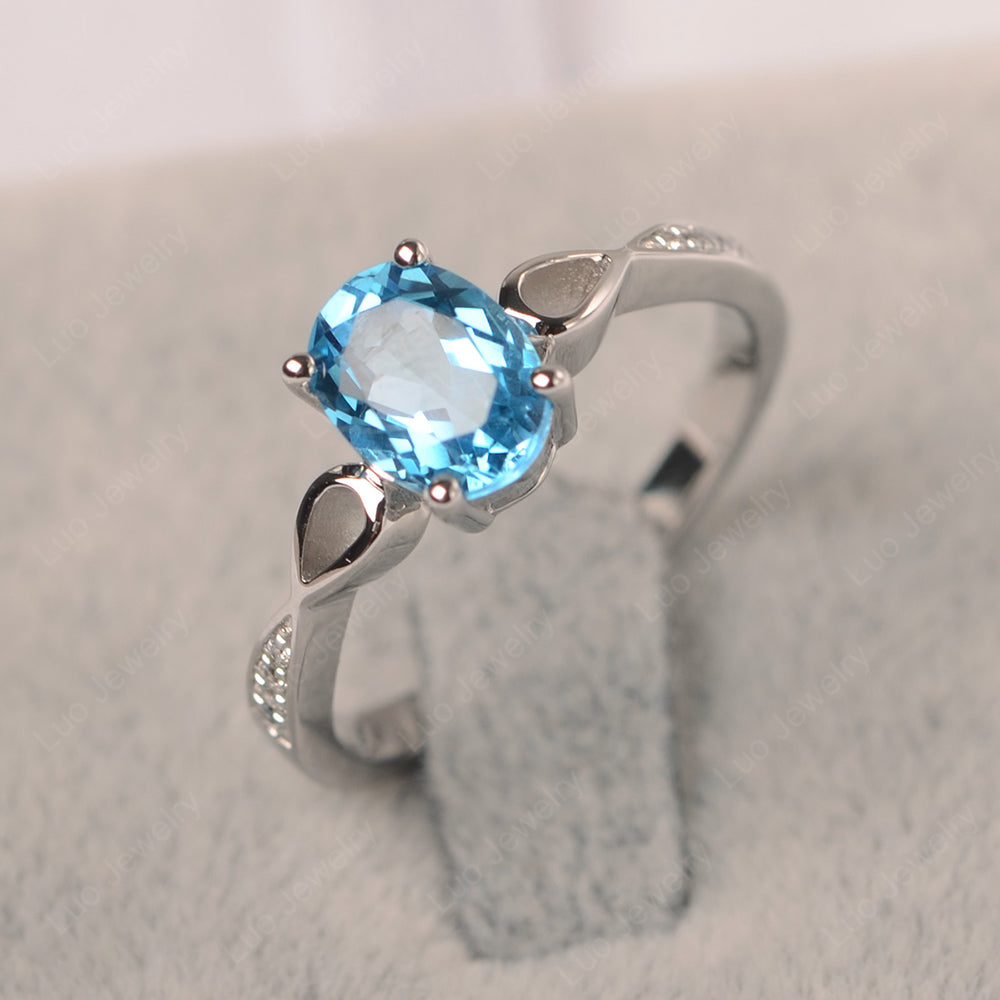 Oval Swiss Blue Topaz Promise Ring Yellow Gold - LUO Jewelry