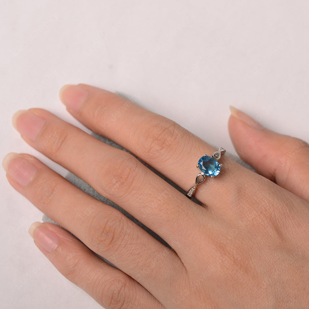 Oval Swiss Blue Topaz Promise Ring Yellow Gold - LUO Jewelry