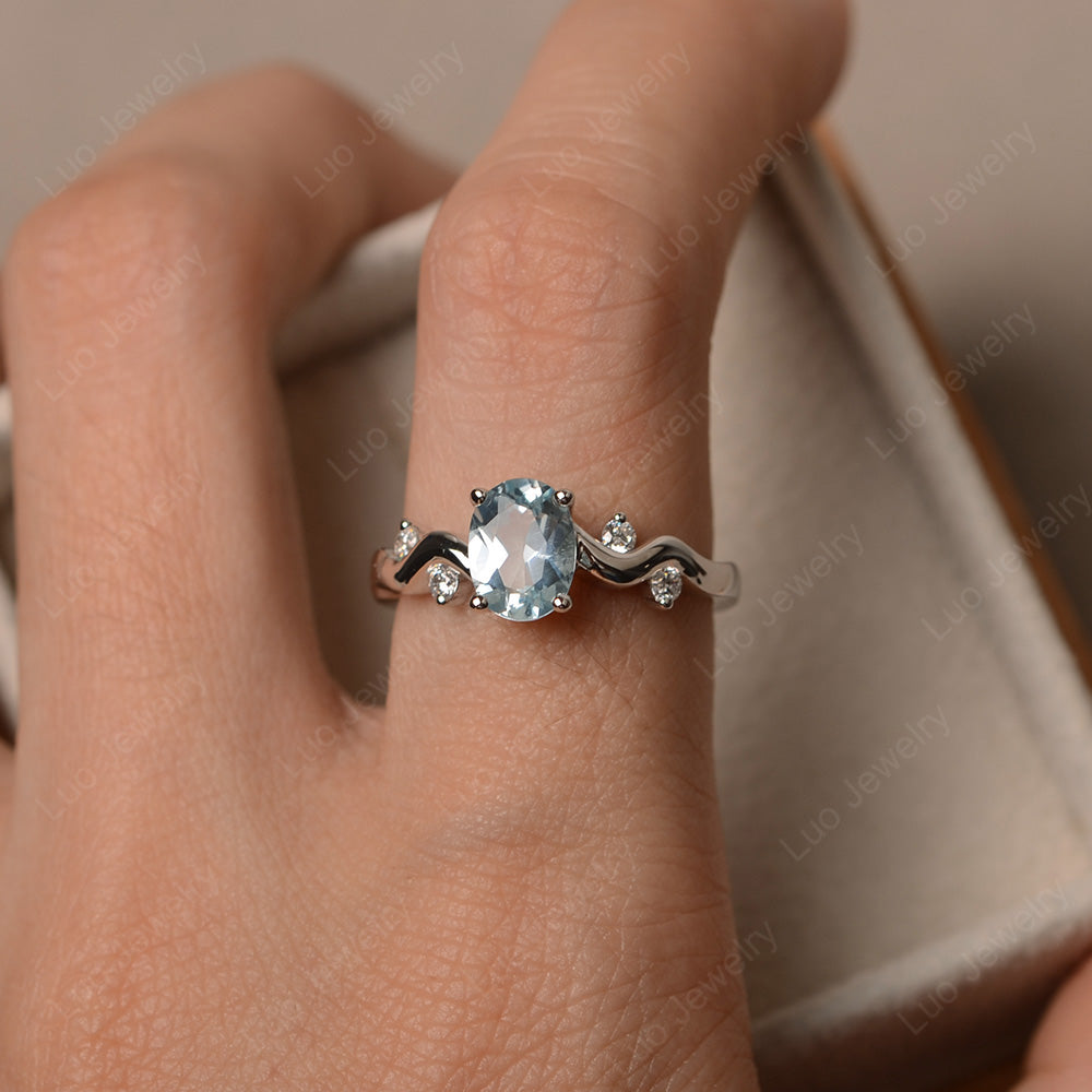 Oval Eccentric Aquamarine Ring Yellow Gold - LUO Jewelry