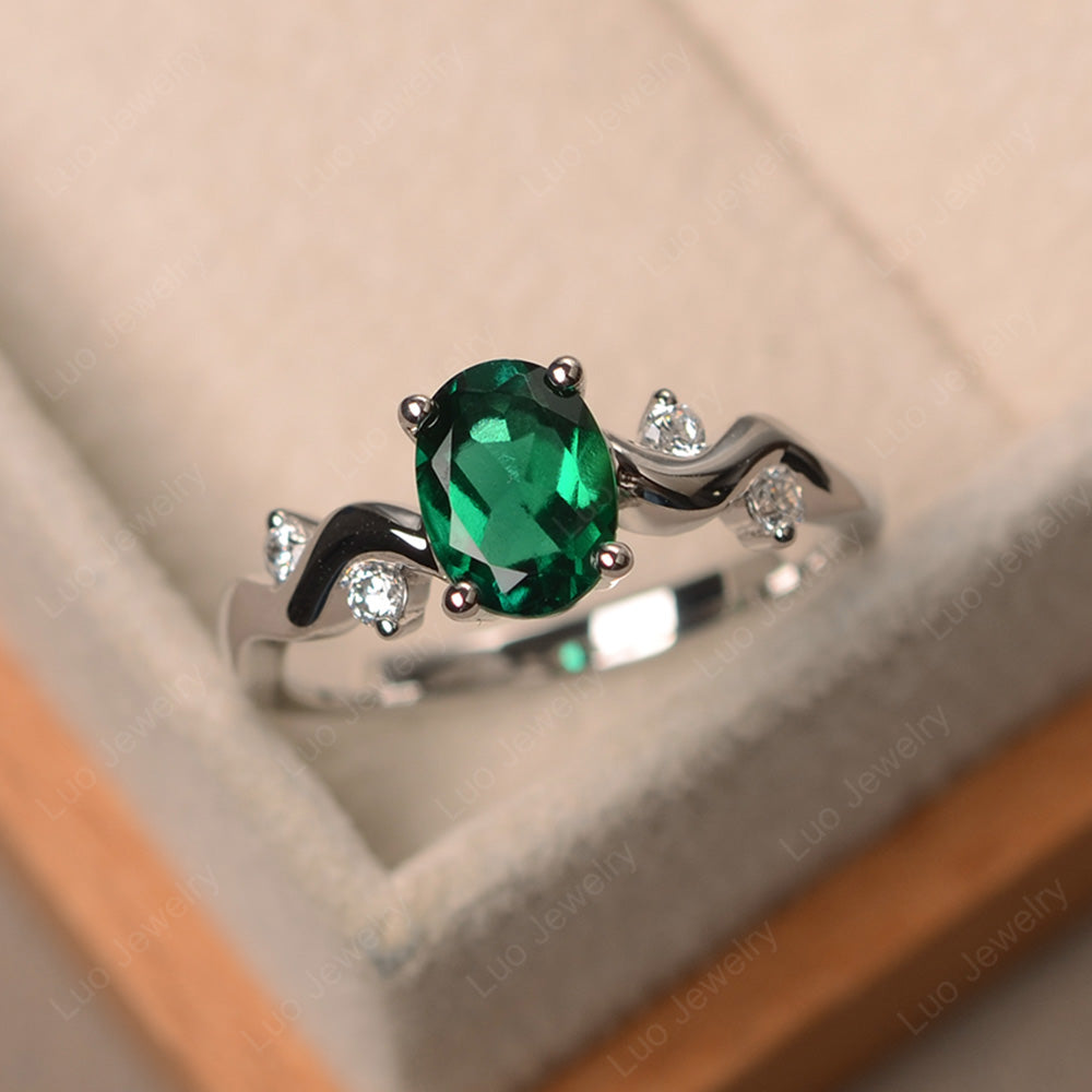 Oval Eccentric Lab Emerald Ring Yellow Gold - LUO Jewelry