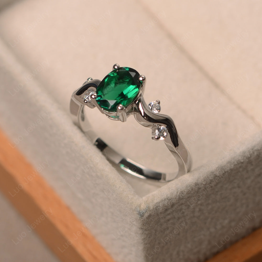 Oval Eccentric Lab Emerald Ring Yellow Gold - LUO Jewelry