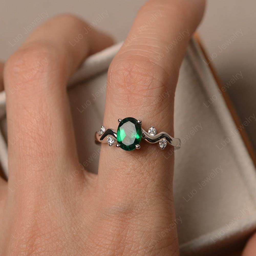 Oval Eccentric Lab Emerald Ring Yellow Gold - LUO Jewelry