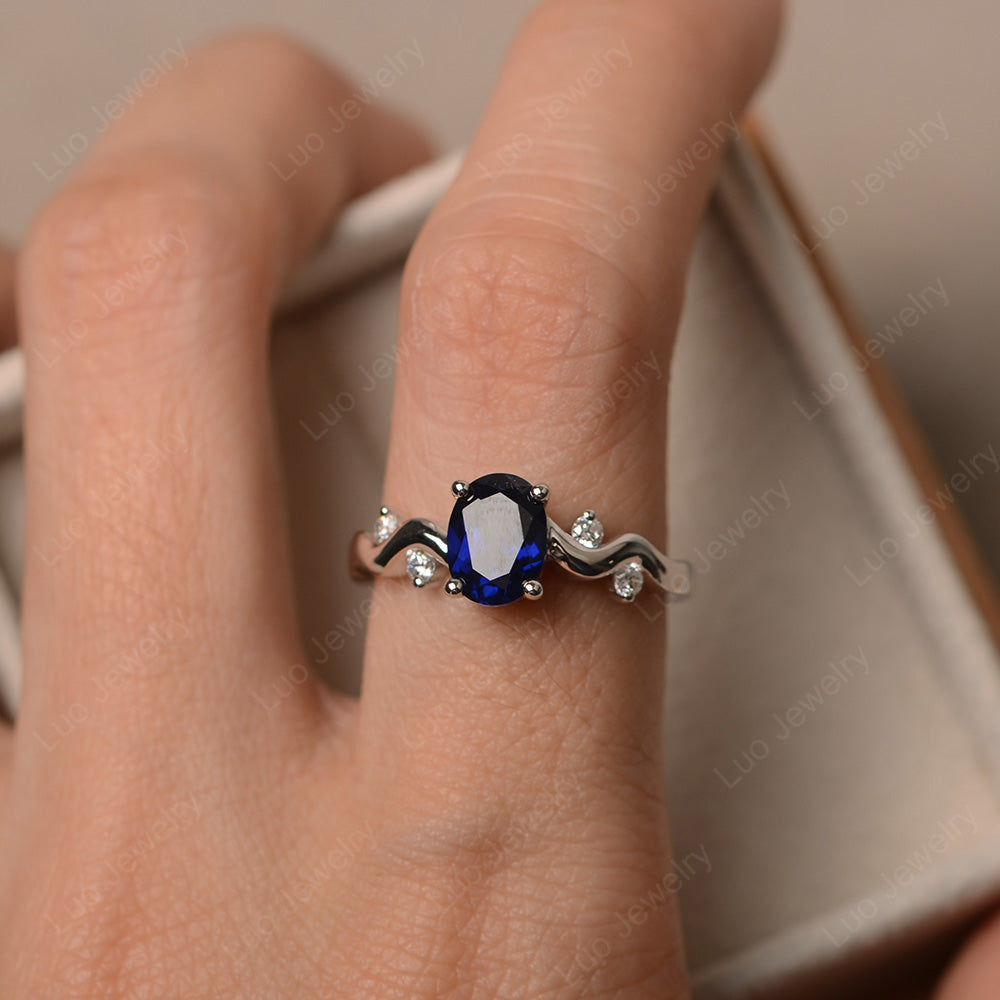 Oval Eccentric Lab Sapphire Ring Yellow Gold - LUO Jewelry