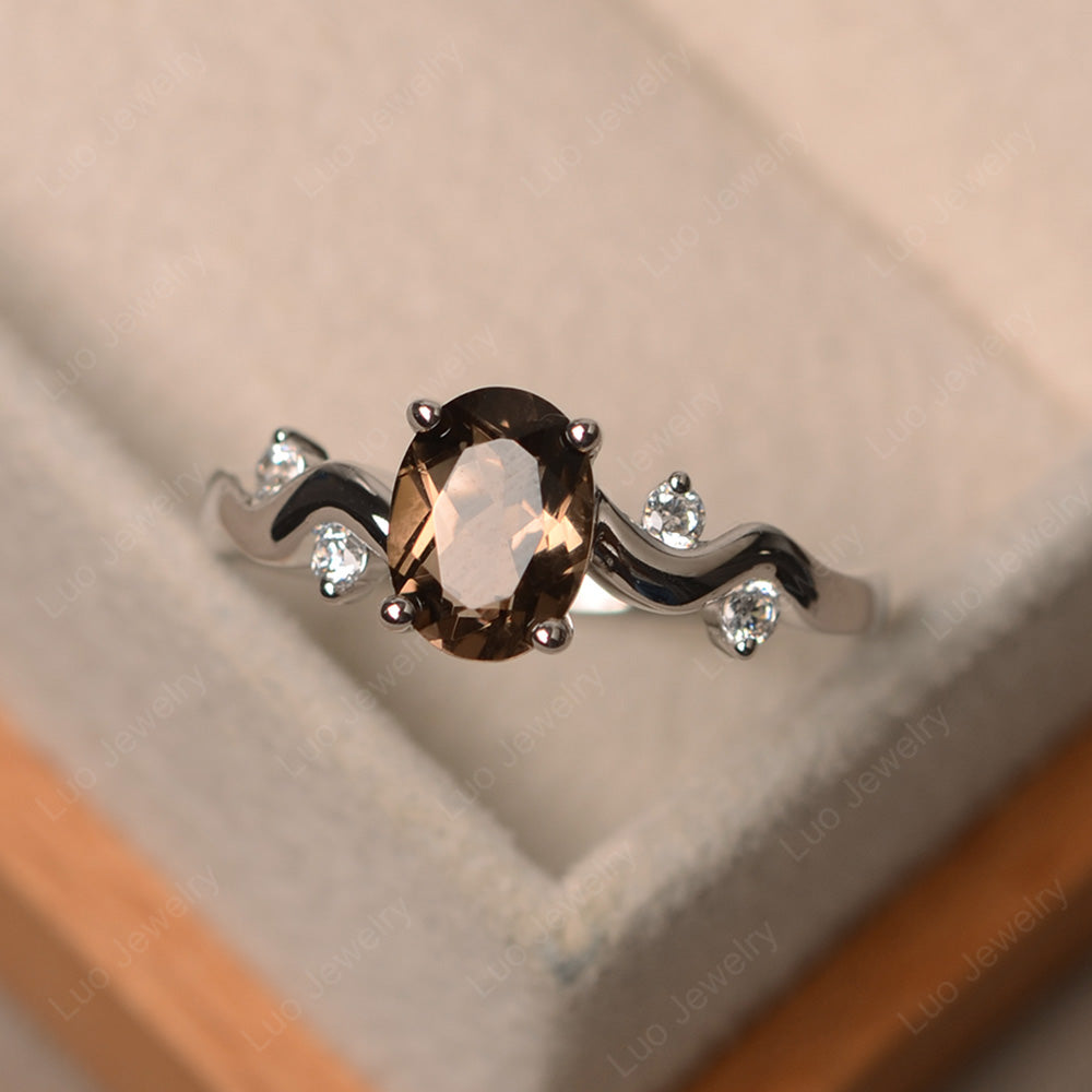 Oval Eccentric Smoky Quartz  Ring Yellow Gold - LUO Jewelry