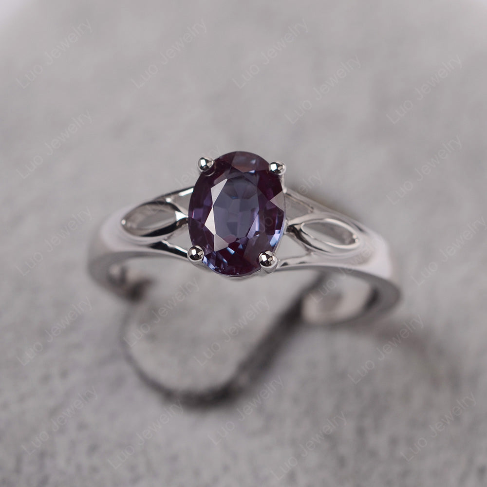 Alexandrite Solitaire Ring Oval Cut Sterling Silver - LUO Jewelry