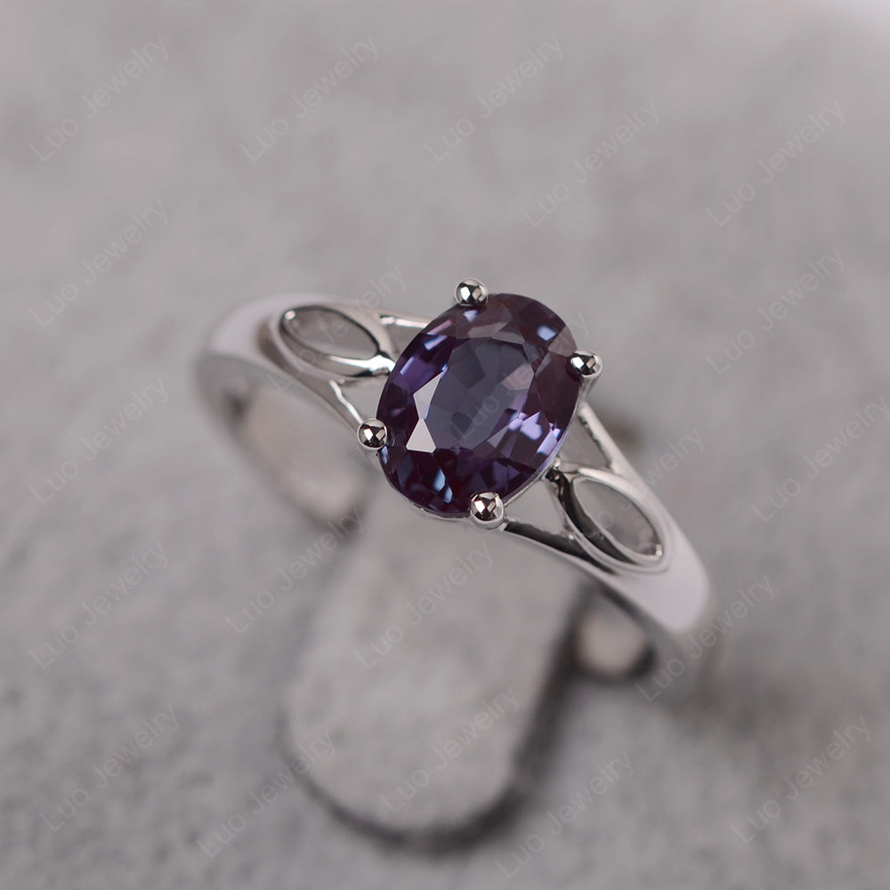 Alexandrite Solitaire Ring Oval Cut Sterling Silver - LUO Jewelry