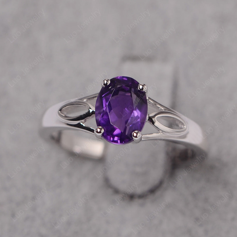 Amethyst Solitaire Ring Oval Cut Sterling Silver - LUO Jewelry