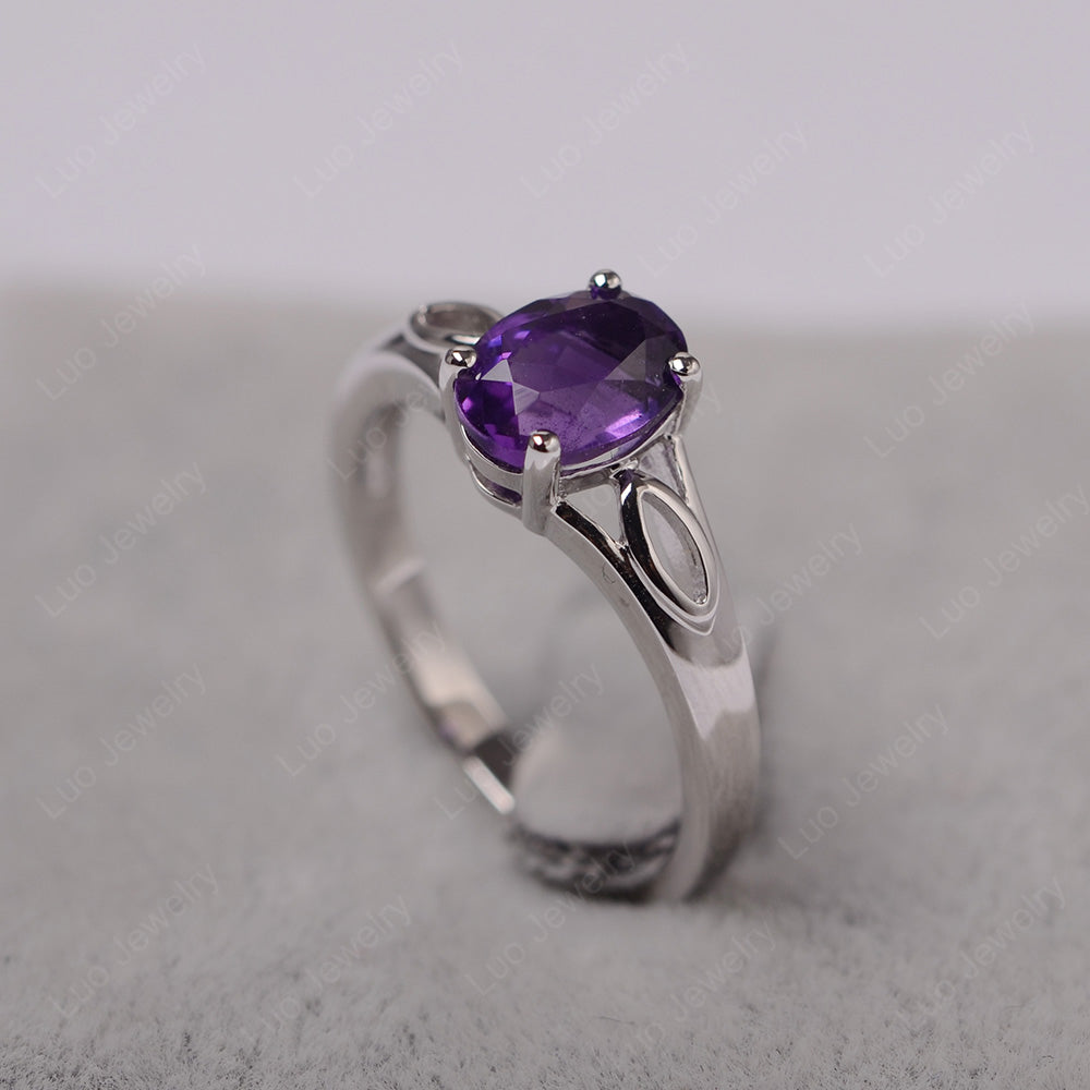 Amethyst Solitaire Ring Oval Cut Sterling Silver - LUO Jewelry