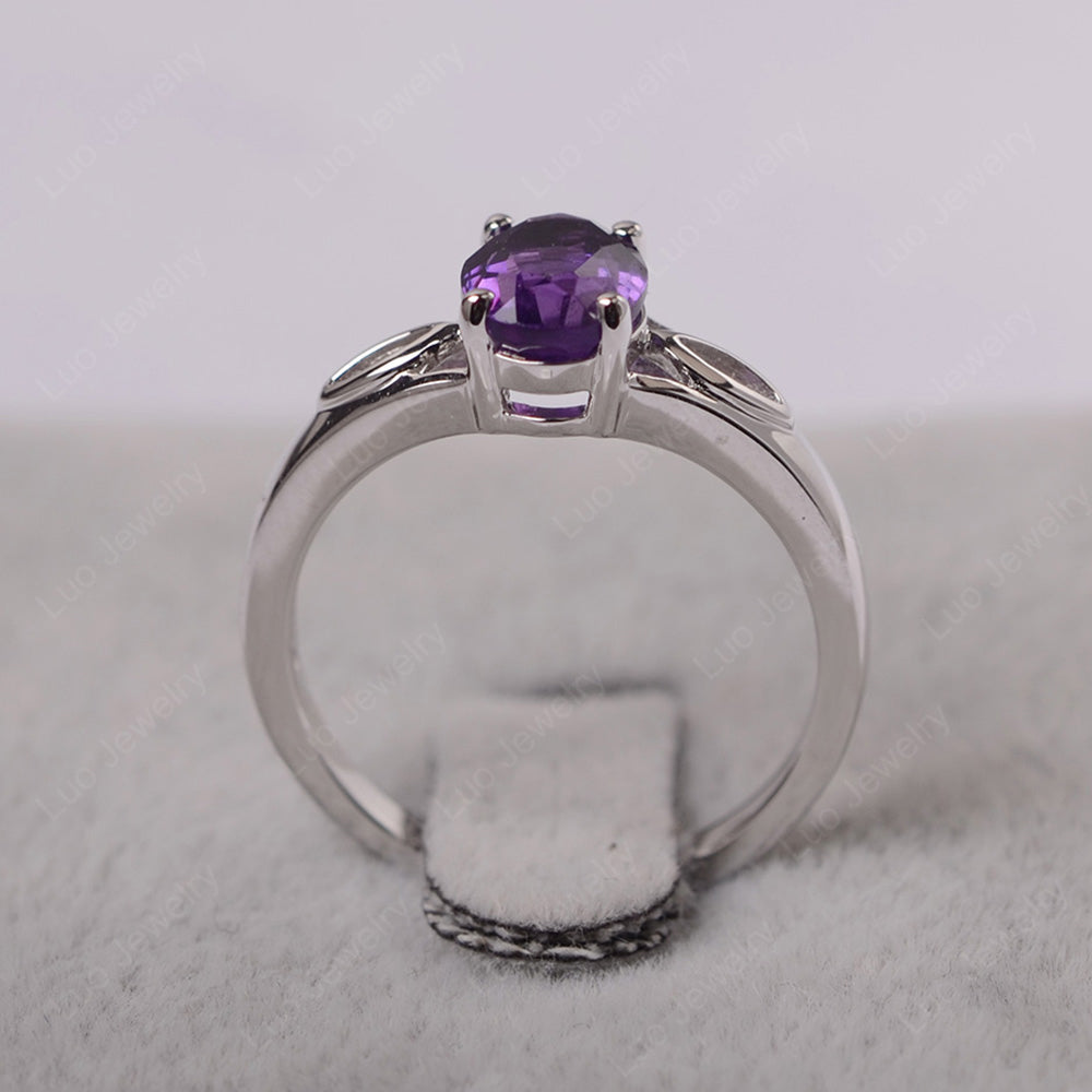 Amethyst Solitaire Ring Oval Cut Sterling Silver - LUO Jewelry