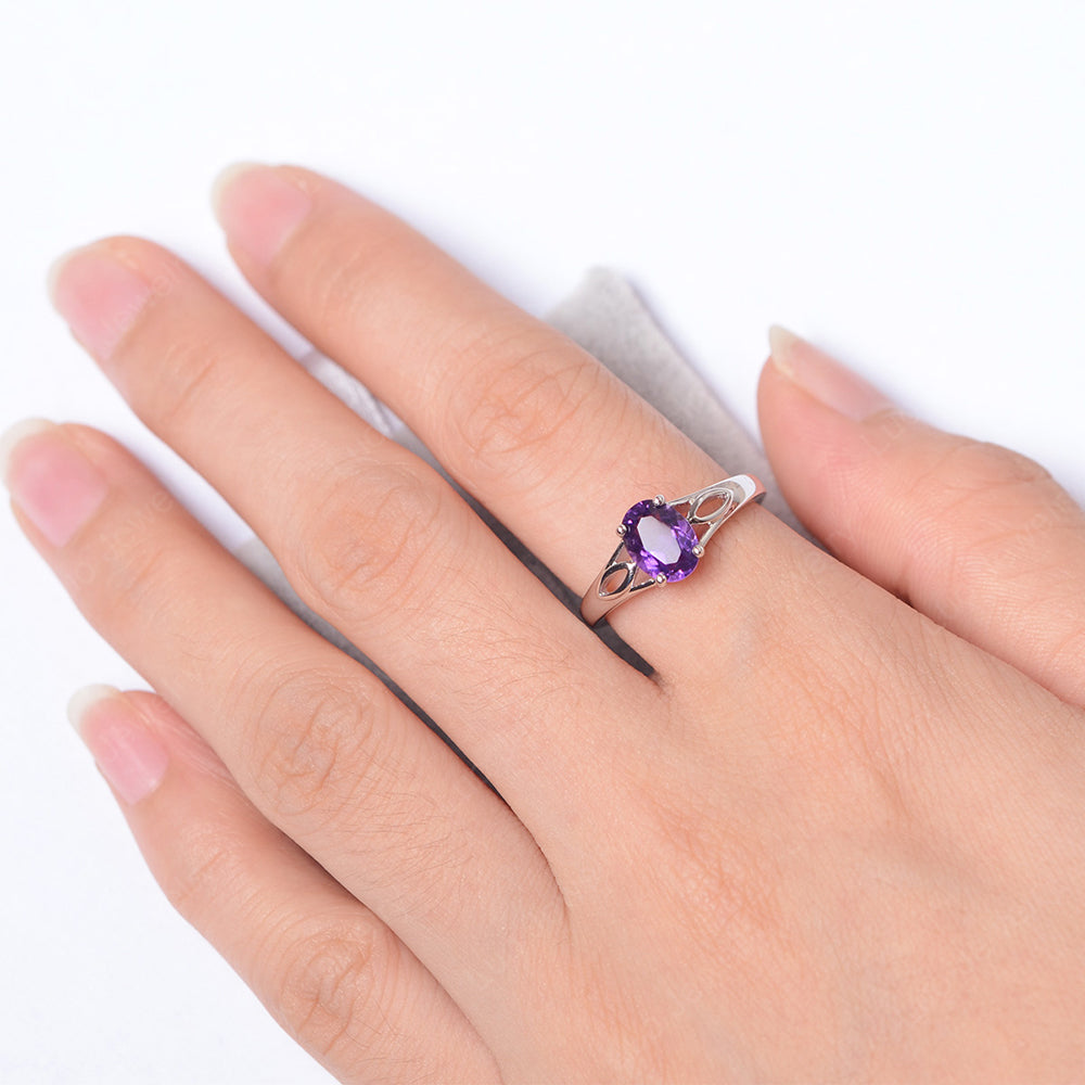 Amethyst Solitaire Ring Oval Cut Sterling Silver - LUO Jewelry