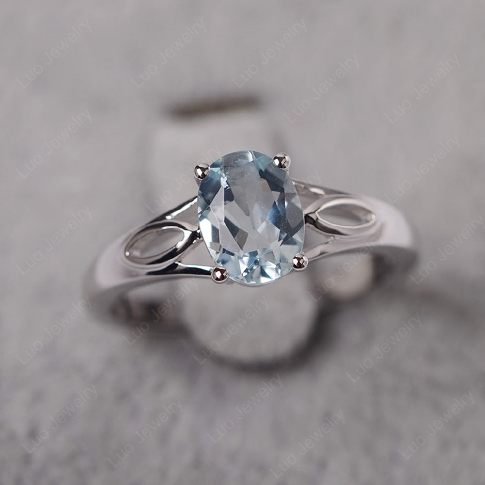 Aquamarine Solitaire Ring Oval Cut Sterling Silver - LUO Jewelry