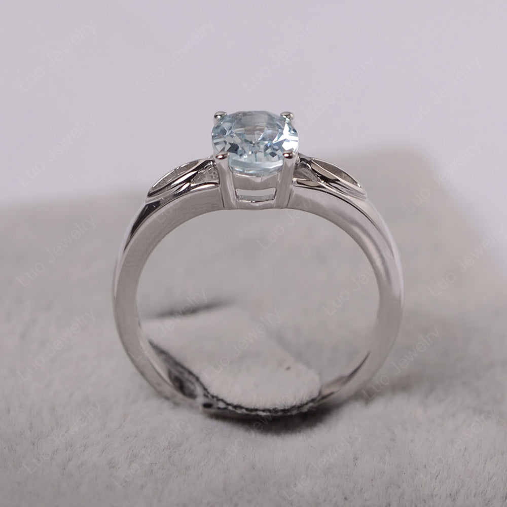 Aquamarine Solitaire Ring Oval Cut Sterling Silver - LUO Jewelry