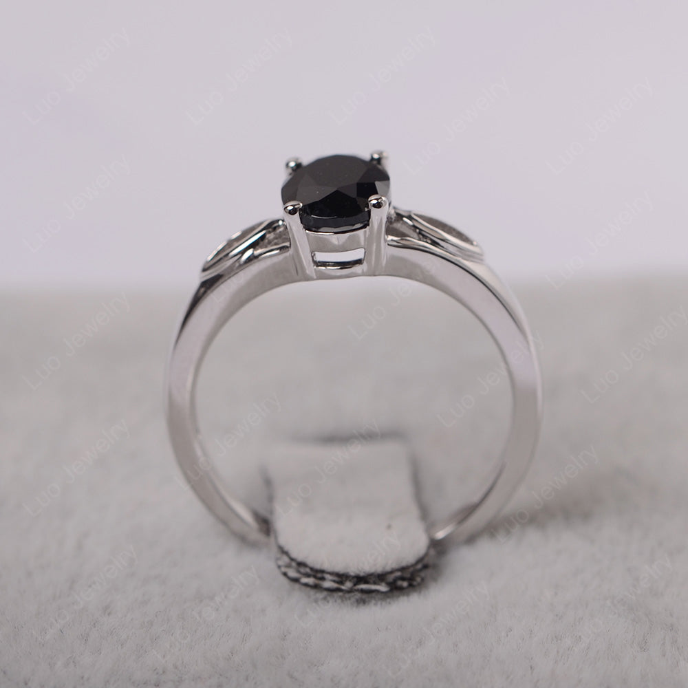 Black Stone Solitaire Ring Oval Cut Sterling Silver - LUO Jewelry