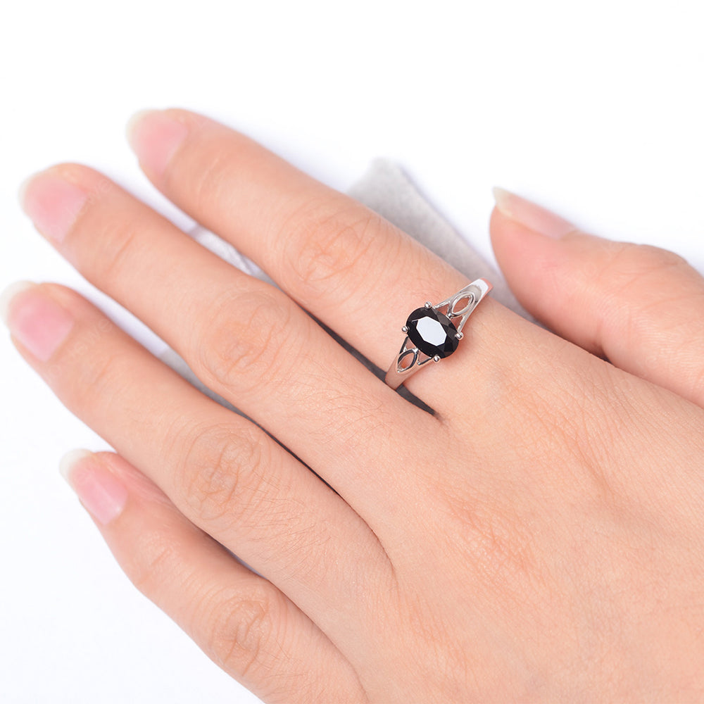 Black Stone Solitaire Ring Oval Cut Sterling Silver - LUO Jewelry