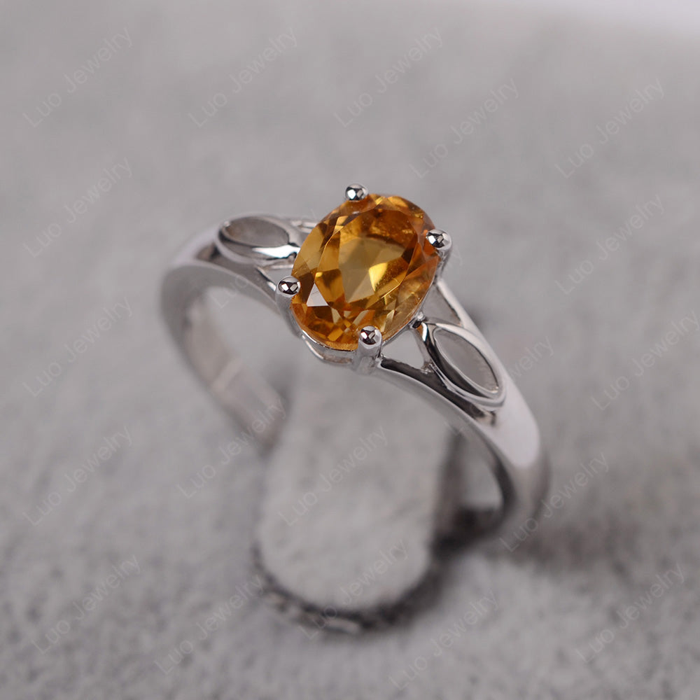 Citrine Solitaire Ring Oval Cut Sterling Silver - LUO Jewelry