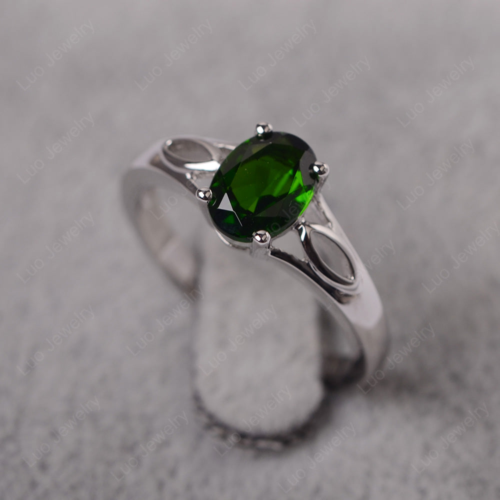 Diopside Solitaire Ring Oval Cut Sterling Silver - LUO Jewelry