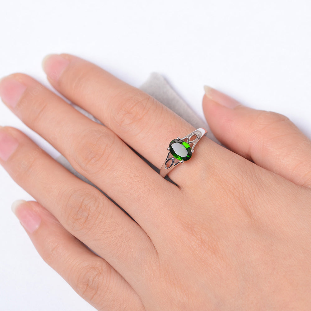 Diopside Solitaire Ring Oval Cut Sterling Silver - LUO Jewelry