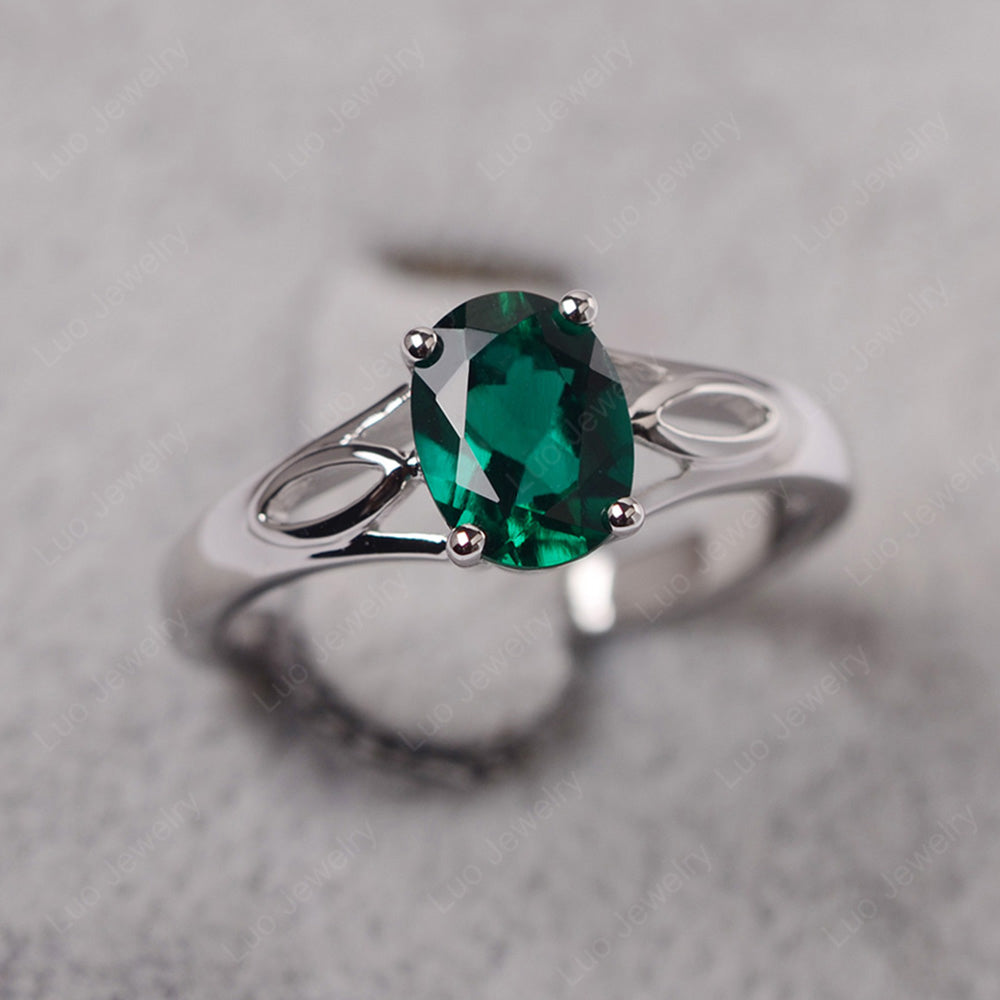 Lab Emerald Solitaire Ring Oval Cut Sterling Silver - LUO Jewelry