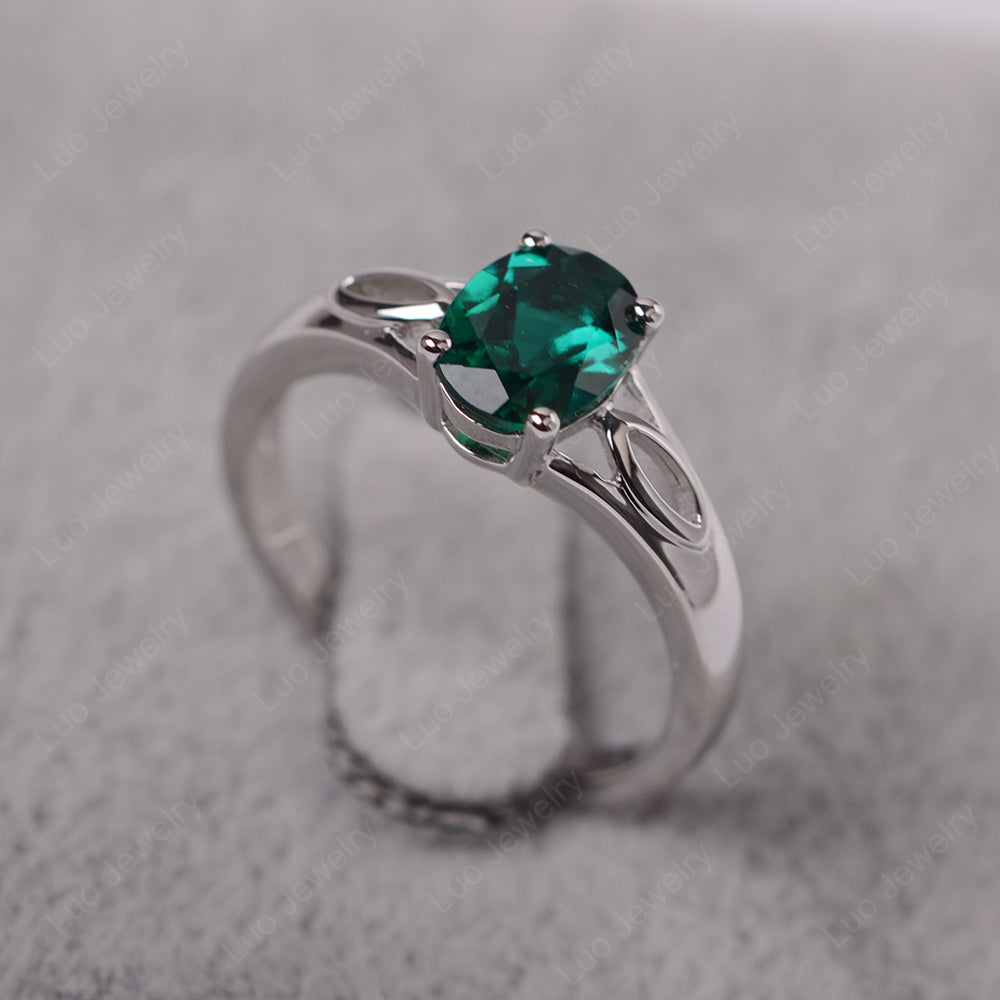 Lab Emerald Solitaire Ring Oval Cut Sterling Silver - LUO Jewelry