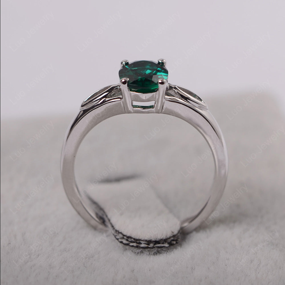 Lab Emerald Solitaire Ring Oval Cut Sterling Silver - LUO Jewelry