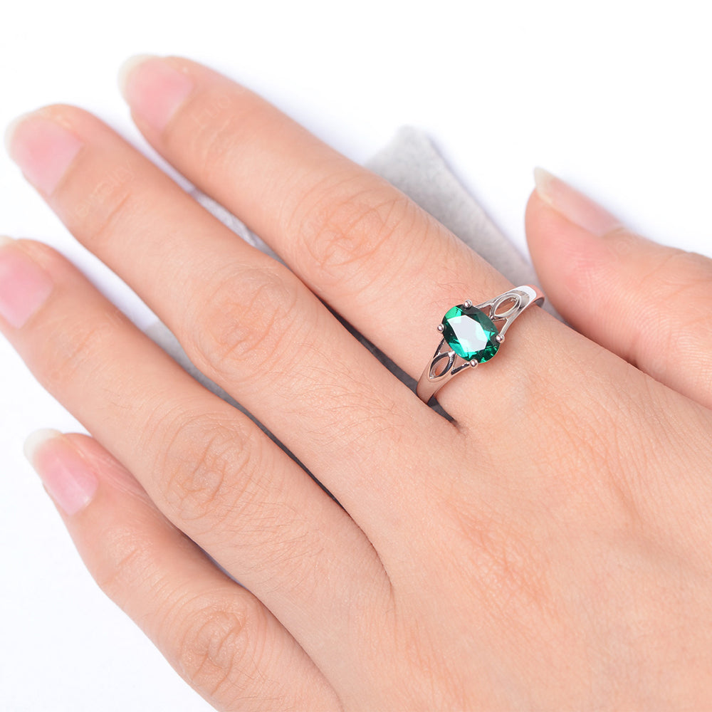 Lab Emerald Solitaire Ring Oval Cut Sterling Silver - LUO Jewelry