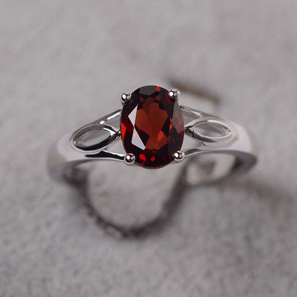 Garnet Solitaire Ring Oval Cut Sterling Silver - LUO Jewelry