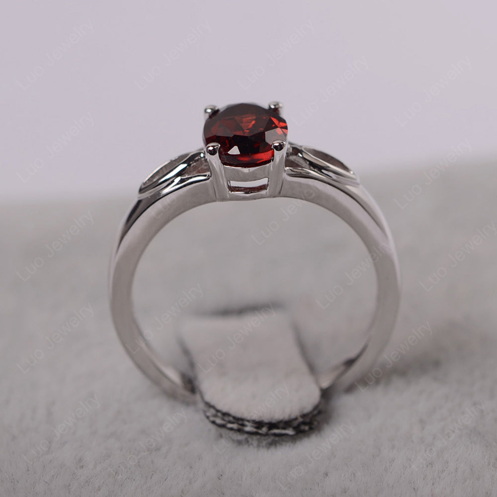 Garnet Solitaire Ring Oval Cut Sterling Silver - LUO Jewelry