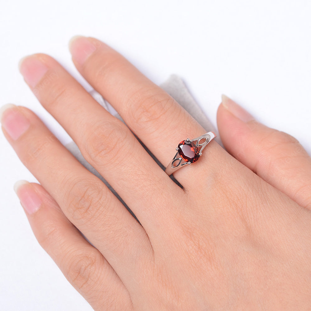 Garnet Solitaire Ring Oval Cut Sterling Silver - LUO Jewelry