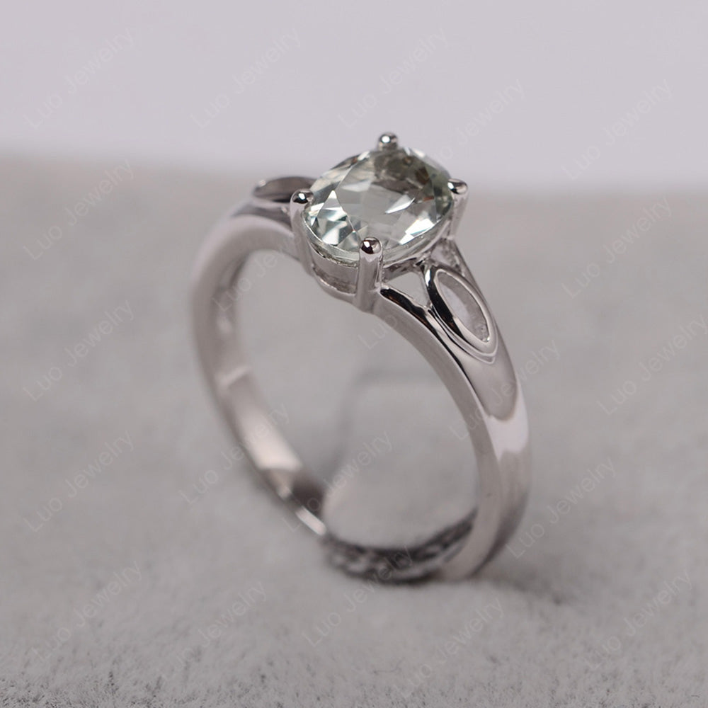 Green Amethyst Solitaire Ring Oval Cut Sterling Silver - LUO Jewelry