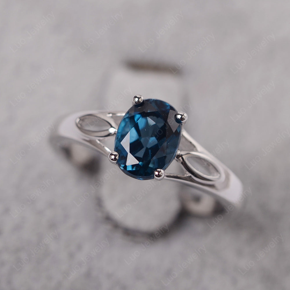 London Blue Topaz Solitaire Ring Oval Cut Sterling Silver - LUO Jewelry