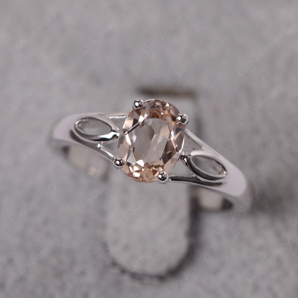 Morganite Solitaire Ring Oval Cut Sterling Silver - LUO Jewelry