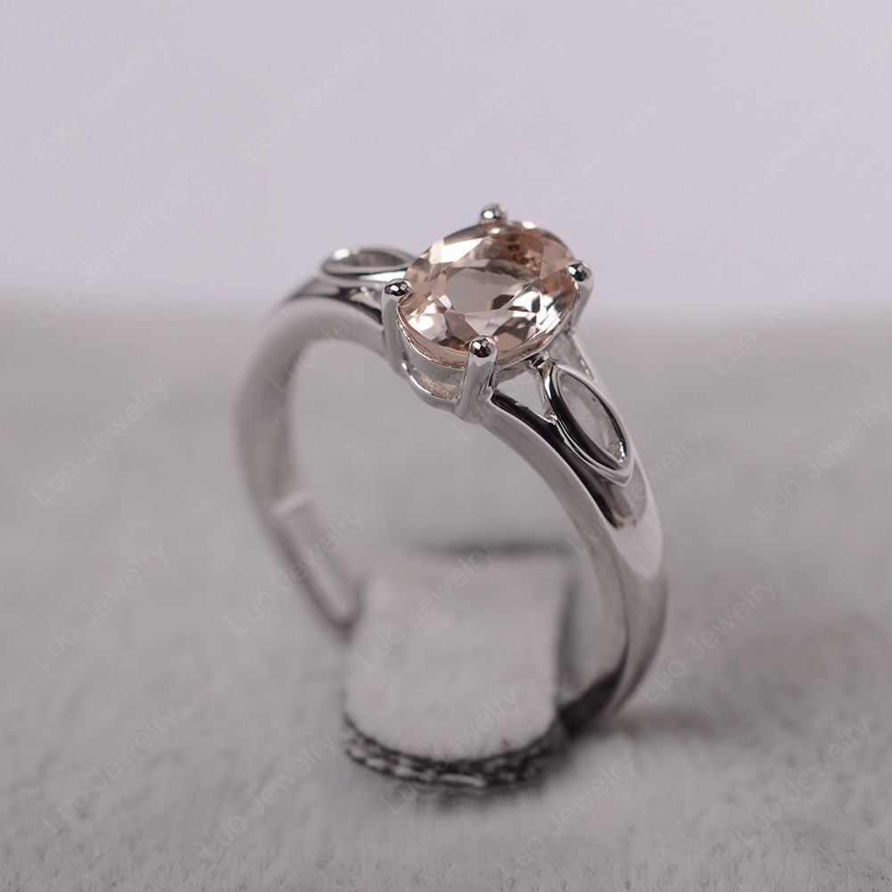 Morganite Solitaire Ring Oval Cut Sterling Silver - LUO Jewelry