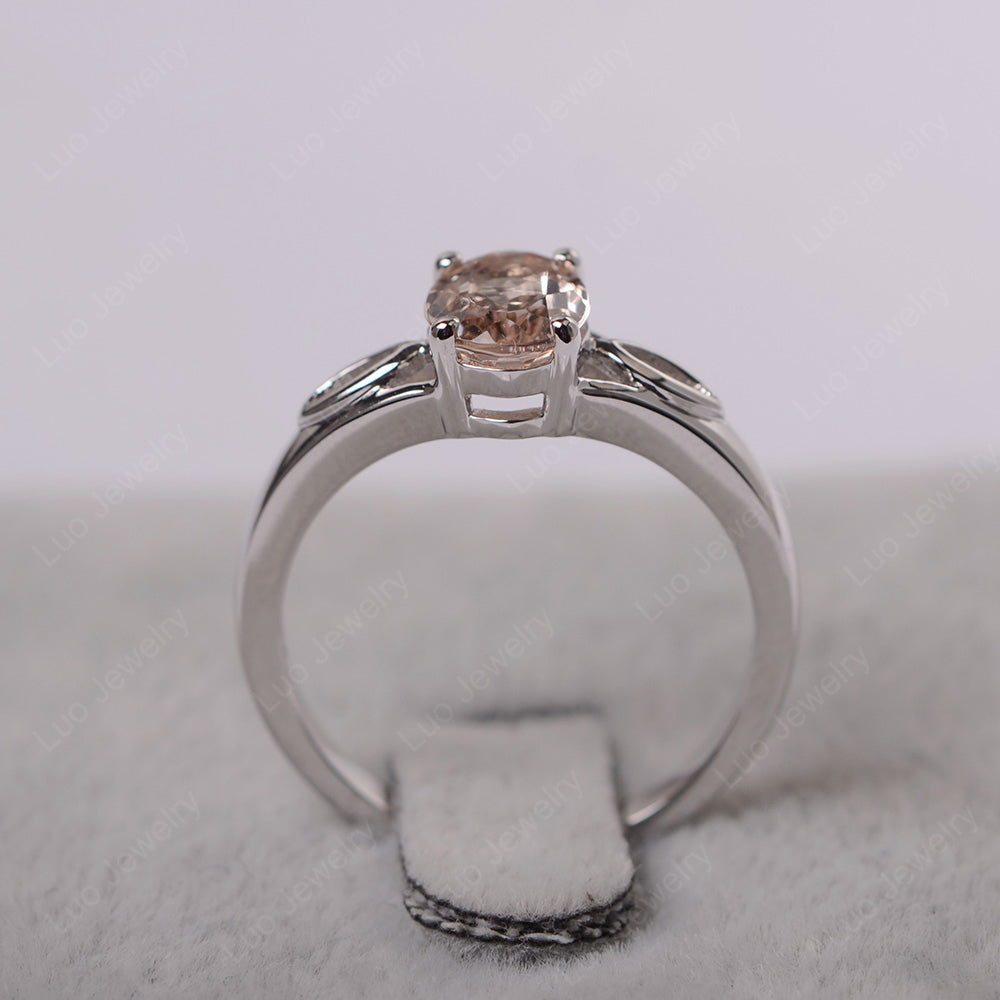 Morganite Solitaire Ring Oval Cut Sterling Silver - LUO Jewelry