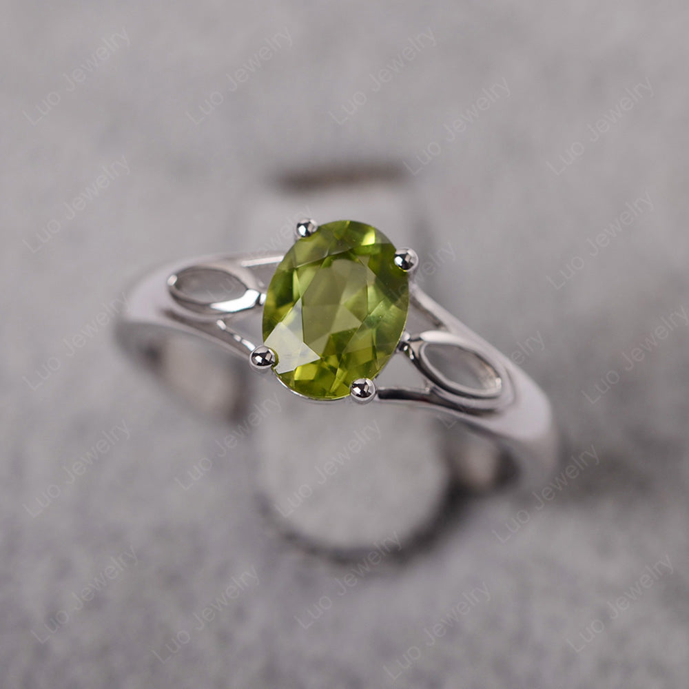 Peridot Solitaire Ring Oval Cut Sterling Silver - LUO Jewelry