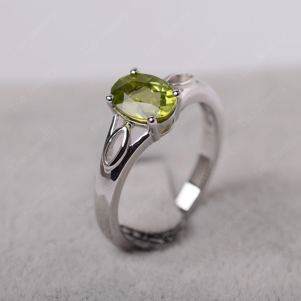Peridot Solitaire Ring Oval Cut Sterling Silver - LUO Jewelry
