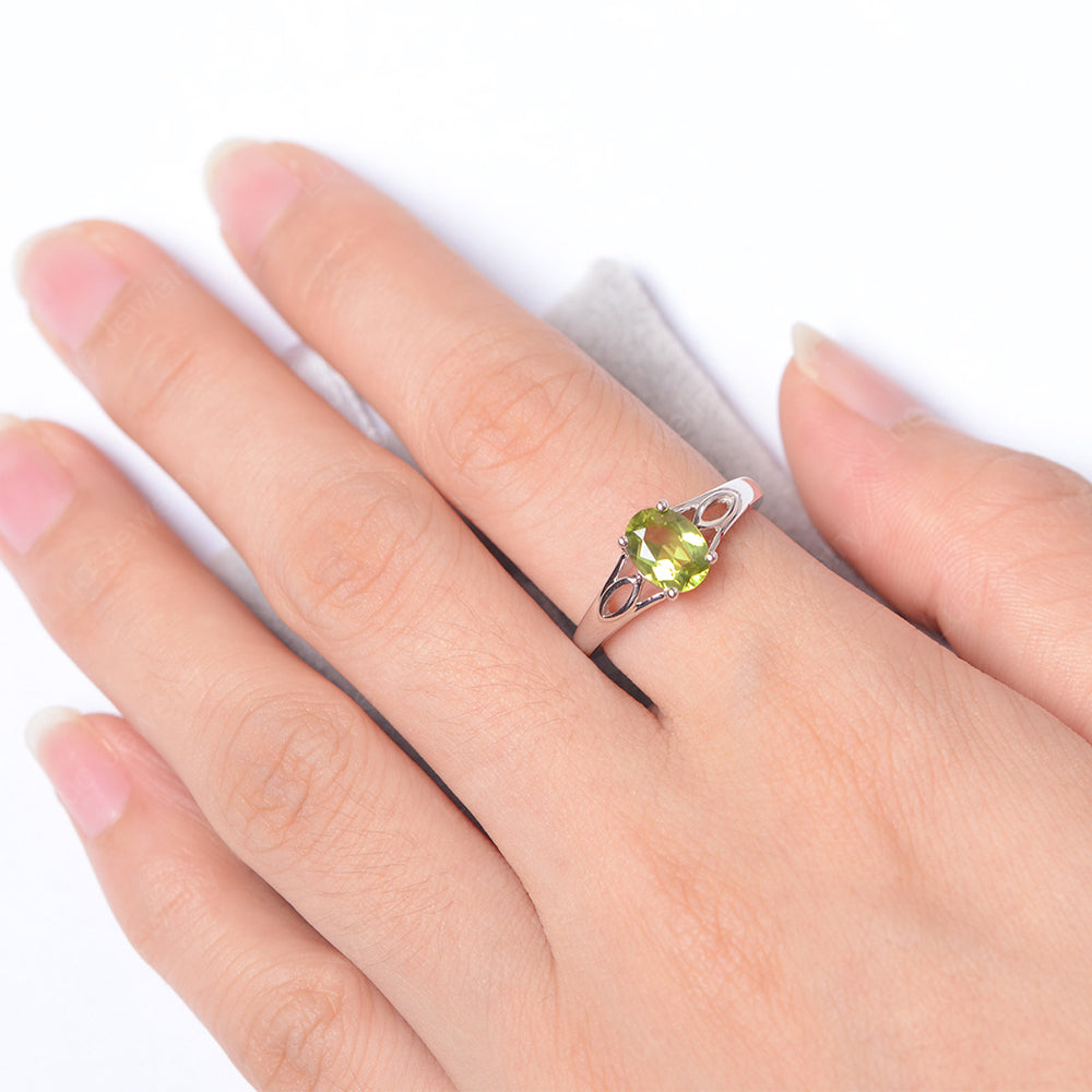 Peridot Solitaire Ring Oval Cut Sterling Silver - LUO Jewelry
