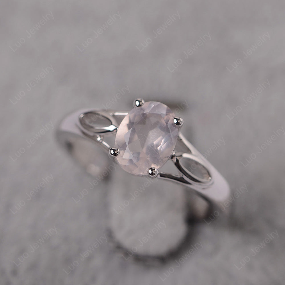 Rose Quartz Solitaire Ring Oval Cut Sterling Silver - LUO Jewelry