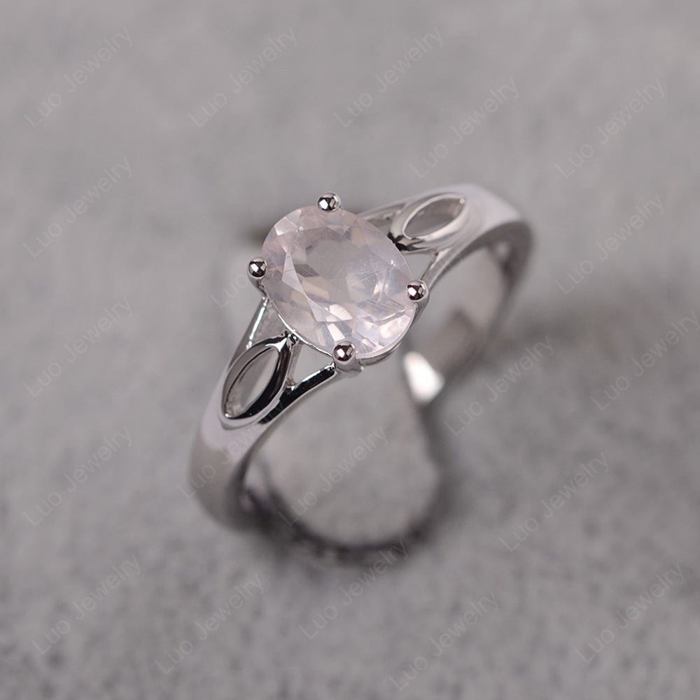 Rose Quartz Solitaire Ring Oval Cut Sterling Silver - LUO Jewelry