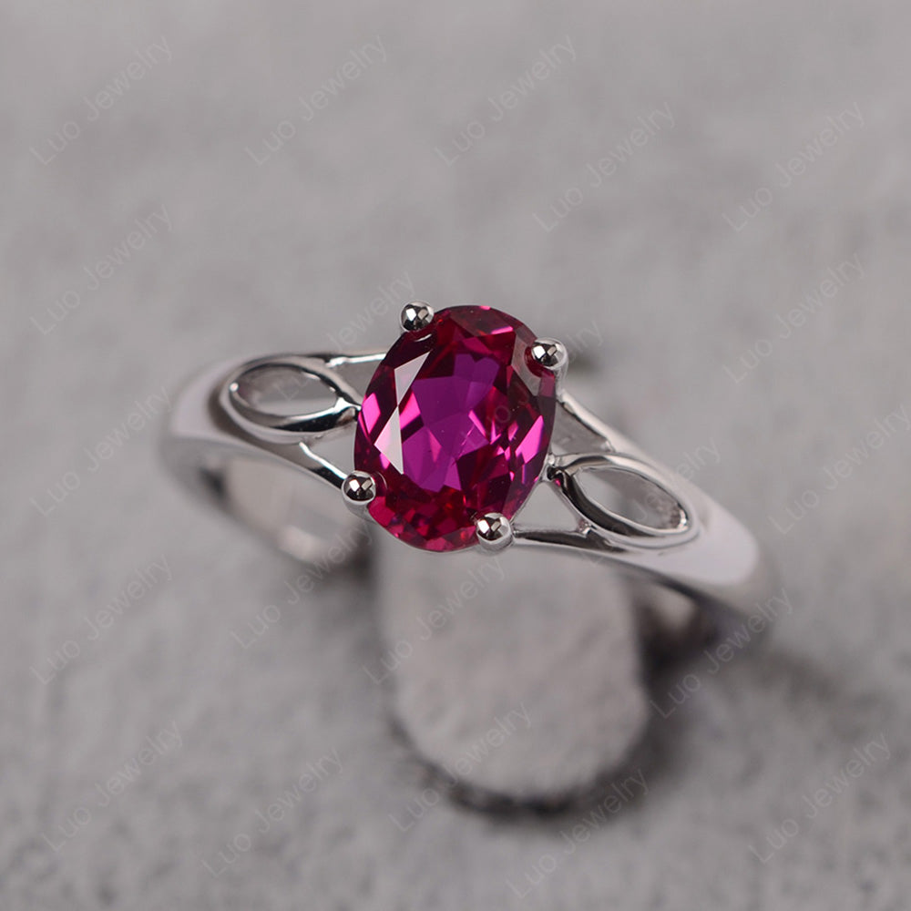 Ruby Solitaire Ring Oval Cut Sterling Silver - LUO Jewelry