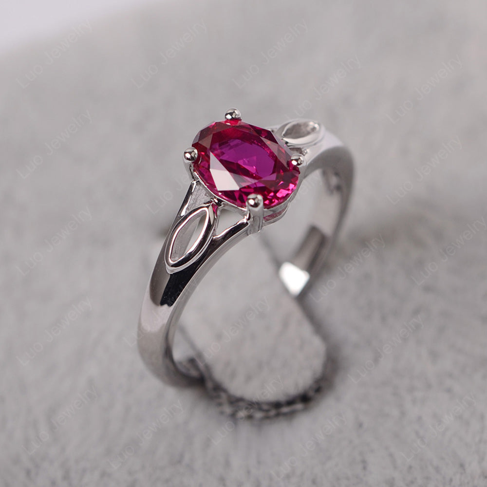 Ruby Solitaire Ring Oval Cut Sterling Silver - LUO Jewelry