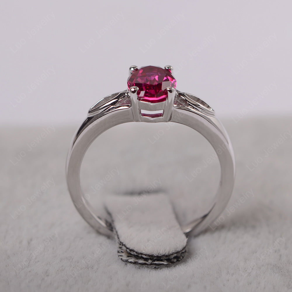 Ruby Solitaire Ring Oval Cut Sterling Silver - LUO Jewelry